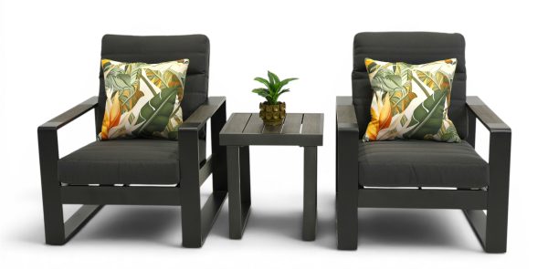 2 Allure High Back Single Sofas Black & Side Table