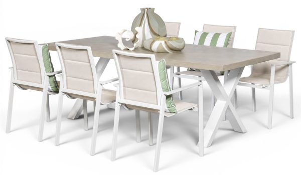 6 Lagoon White Chairs & Element 2.2m GRC Table