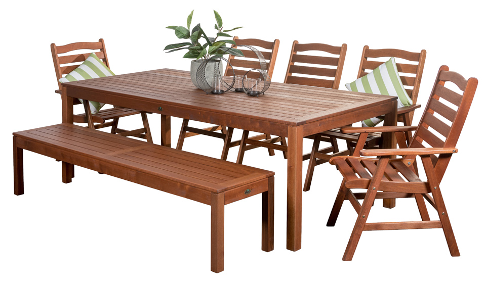 Timber Outdoor Dining Sets Kimberley 5 Seater With Bench