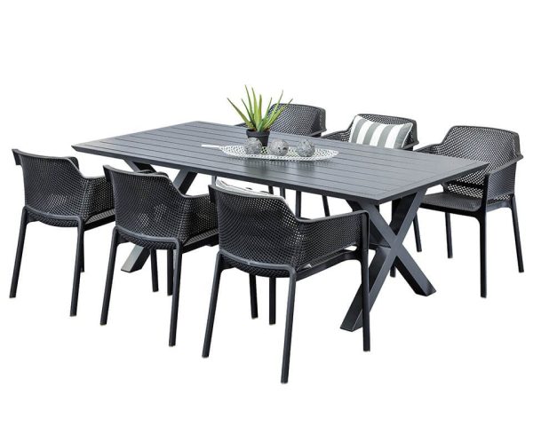 6 Paris Chairs & Samui 2m Table Black
