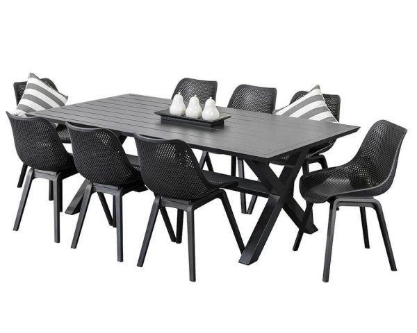 8 Bronte Chairs & Samui 2m Table Black