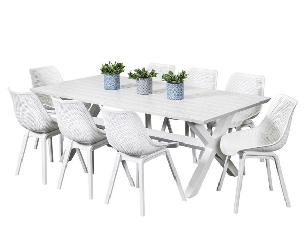 8 Bronte Chairs & Samui 2m Table White