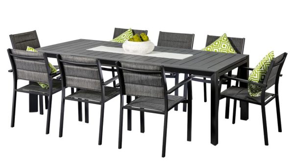 8 Whitby Chairs & Calais Extension Table Black