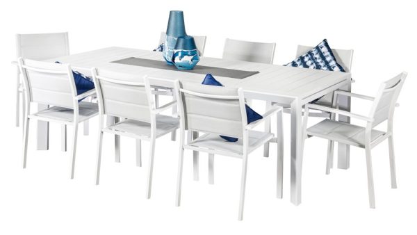 8 Whitby Chairs & Calais Extension Table White