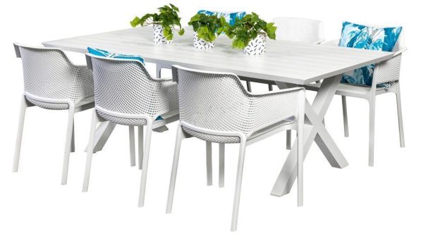 6 Paris Chairs & Samui 2m Table White