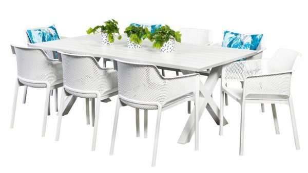 8 Paris Chairs & 2m Samui Table White