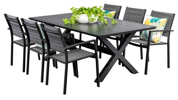 6 Whitby Chairs & Samui 2m Table Black