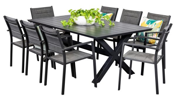 8 Whitby Chairs & Samui 2m Table Black