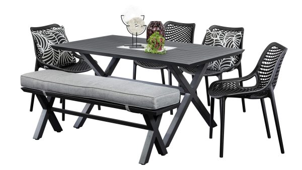4 Isla Chairs, Bench & 1.5m Samui Table Black