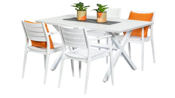 4 Lyon Chairs & 1.5m Samui Table White