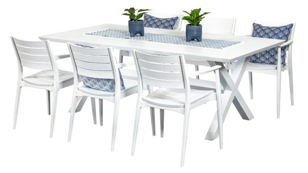 6 Lyon Chairs & 2m Samui Table White