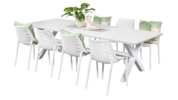 8 Isla Chairs & 2.6m Samui Table White