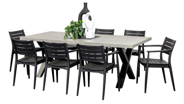 8 Lyon Chairs & 2.2m Element GRC Table Black