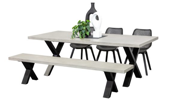 3 Bronte Chairs, Bench & Element 2.2m GRC Table Black