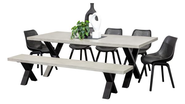 5 Bronte Chairs, Bench & Element 2.2m GRC Table Black