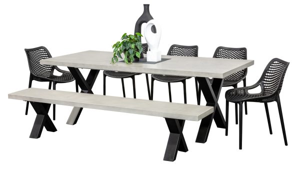 5 Isla Chairs, Bench & Element 2.2m GRC Table Black