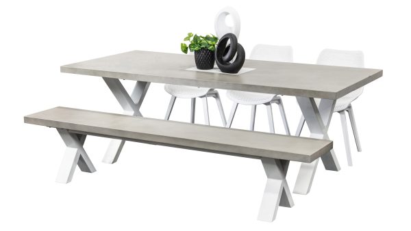 3 Bronte Chairs, Bench & Element 2.2m GRC Table White