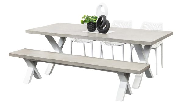 3 Isla Chairs, Bench & Element 2.2m GRC Table White