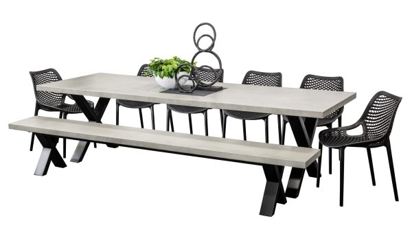 6 Isla Chairs, Bench & 2.8m Element GRC Table Black