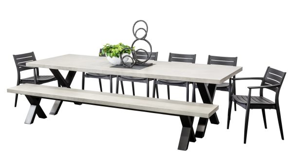 6 Lyon Chairs, Bench & 2.8m Element GRC Table Black