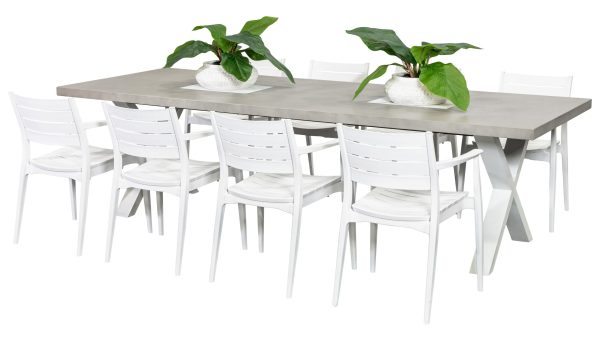 8 Lyon Chairs & 2.8m Element GRC Table White