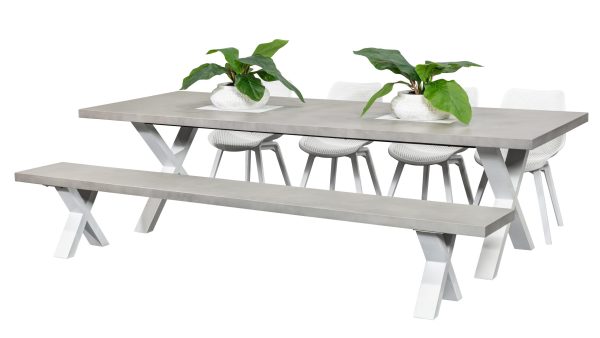 4 Bronte Chairs, Bench & 2.8m Element GRC Table White