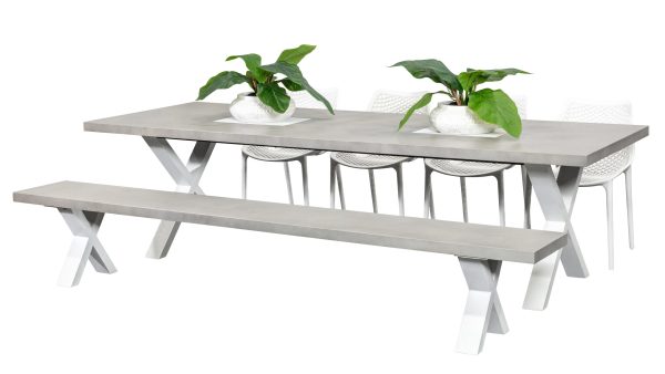 4 Isla Chairs, Bench & 2.8m Element GRC Table White