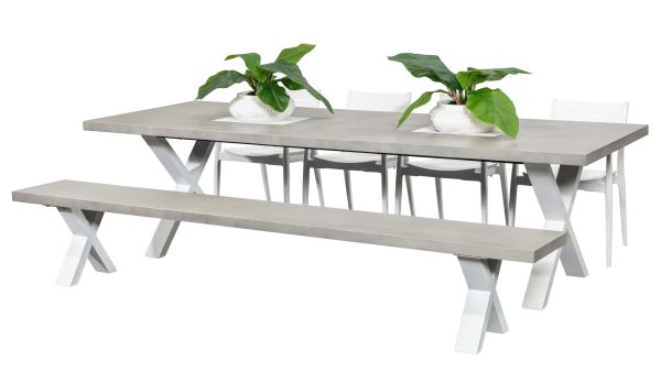 4 Lyon Chairs, Bench & 2.8m Element GRC Table White