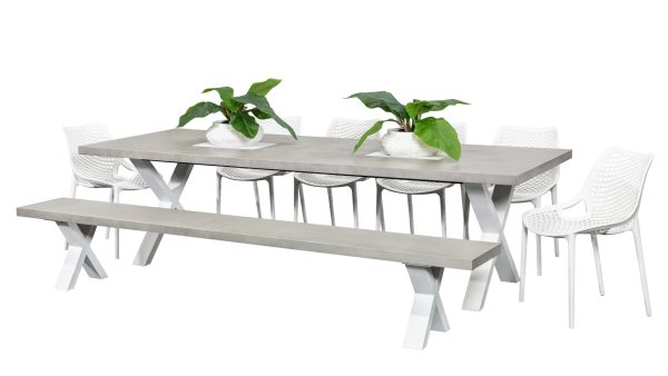 6 Isla Chairs, Bench & 2.8m Element GRC Table White