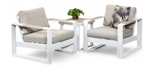 2 Allure Single Sofas & Side Table White Natural