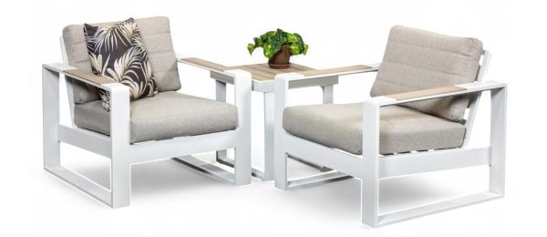 2 Allure Single Sofas & Side Table White Natural