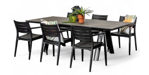 6 Lyon Chairs & 2.3m Allure Table Gun Metal