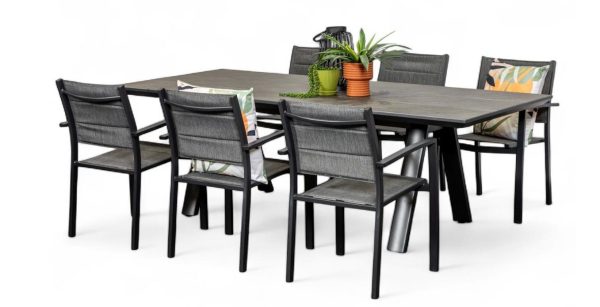 6 Whitby Chairs & 2.3m Allure Table Gun Metal