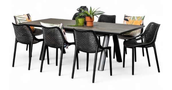 8 Isla Chairs & 2.3m Allure Table Gun Metal