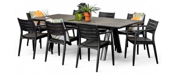 8 Lyon Chairs & 2.3m Allure Table Gun Metal