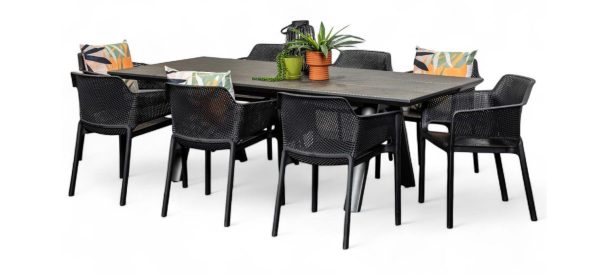 8 Paris Chairs & 2.3m Allure Table Gun Metal