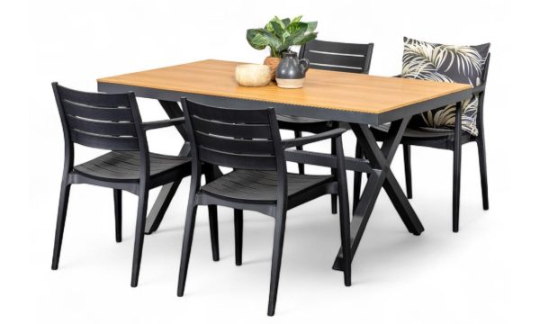 4 Lyon Chairs & Coast 1.5m Table Gun Metal