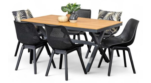 6 Bronte Chairs & Coast 1.5m Table Gun Metal