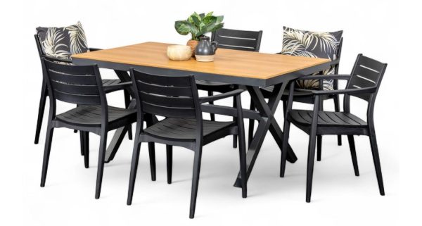 6 Lyon Chairs & Coast 1.5m Table Gun Metal