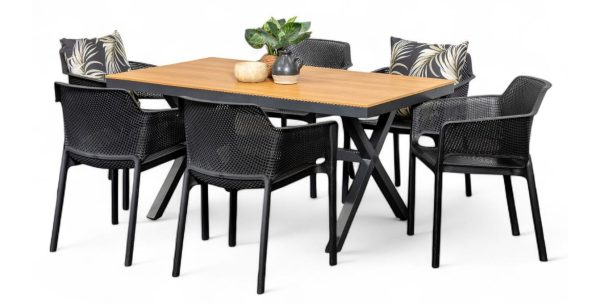 6 Paris Chairs & Coast 1.5m Table Gun Metal