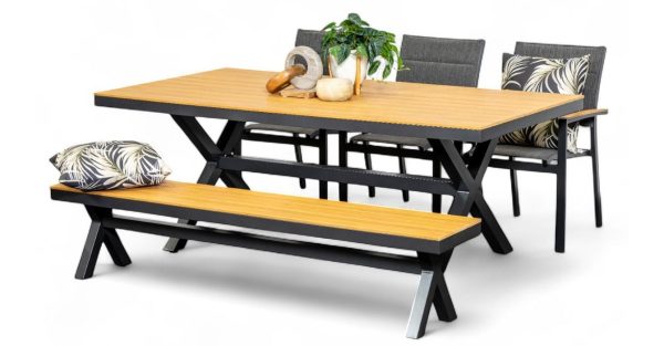 3 Coast Chairs, Bench & Coast 2m Table Gun Metal