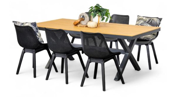 6 Bronte Chairs & Coast 2m Table Gun Metal