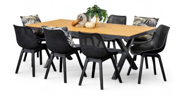 8 Bronte Chairs & Coast 2m Table Gun Metal