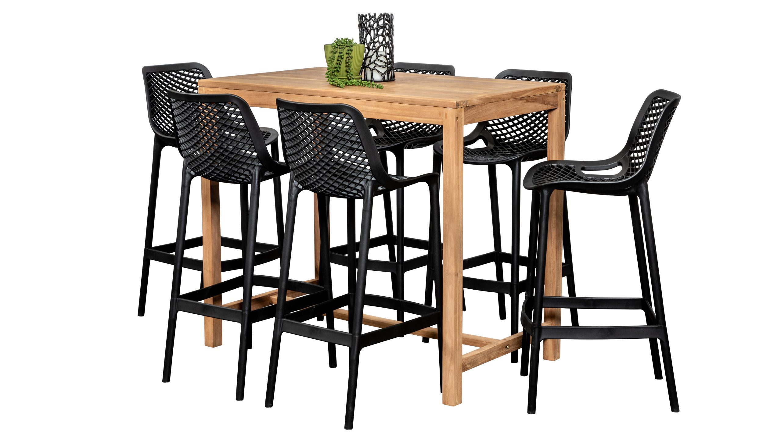 6x Isla Black Stools Tradewinds 1.2m Bar Table Segals Outdoor Furniture