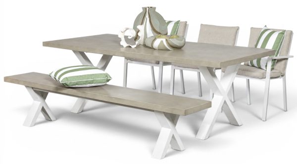 3 Breeze White Chairs, Bench & Element 2.2m GRC Table