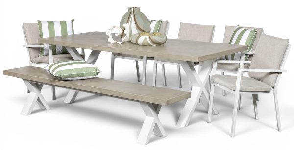 5 Breeze White Chairs, Bench & Element 2.2m GRC Table