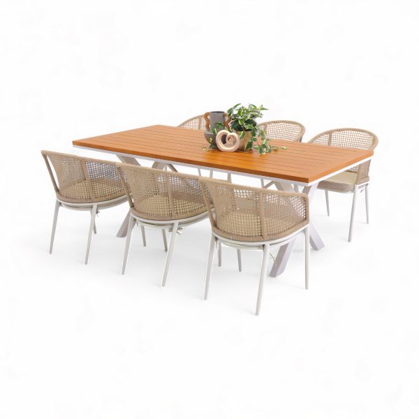 6 Sundown Beige Chairs & 2m Tribeca White Table