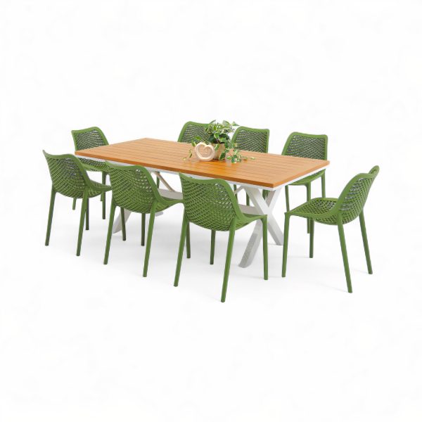 8 Isla Grass Chairs & 2m Tribeca White Table