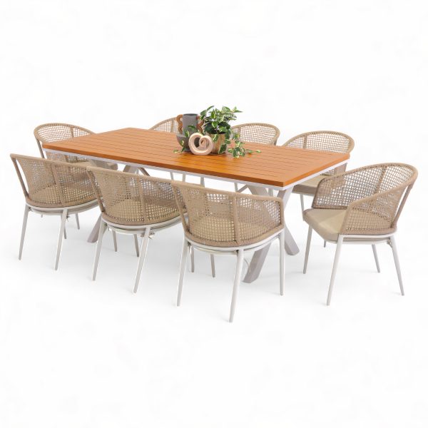 8 Sundown Beige Chairs & 2m Tribeca White Table