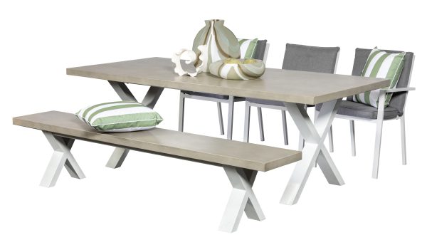 3 Breeze White Chairs, Bench & Element 2.2m GRC Table